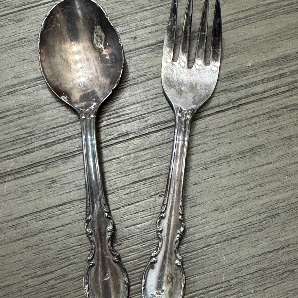Babies First Silver Serving Spoon and Fork Set - Silver Plated 1847 Roger’s Bros